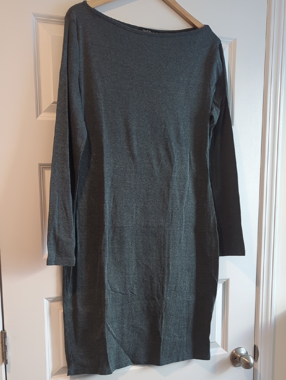 Long Sleeve Jersey Knit Dress in Dark Charcoal P2P 25 L39